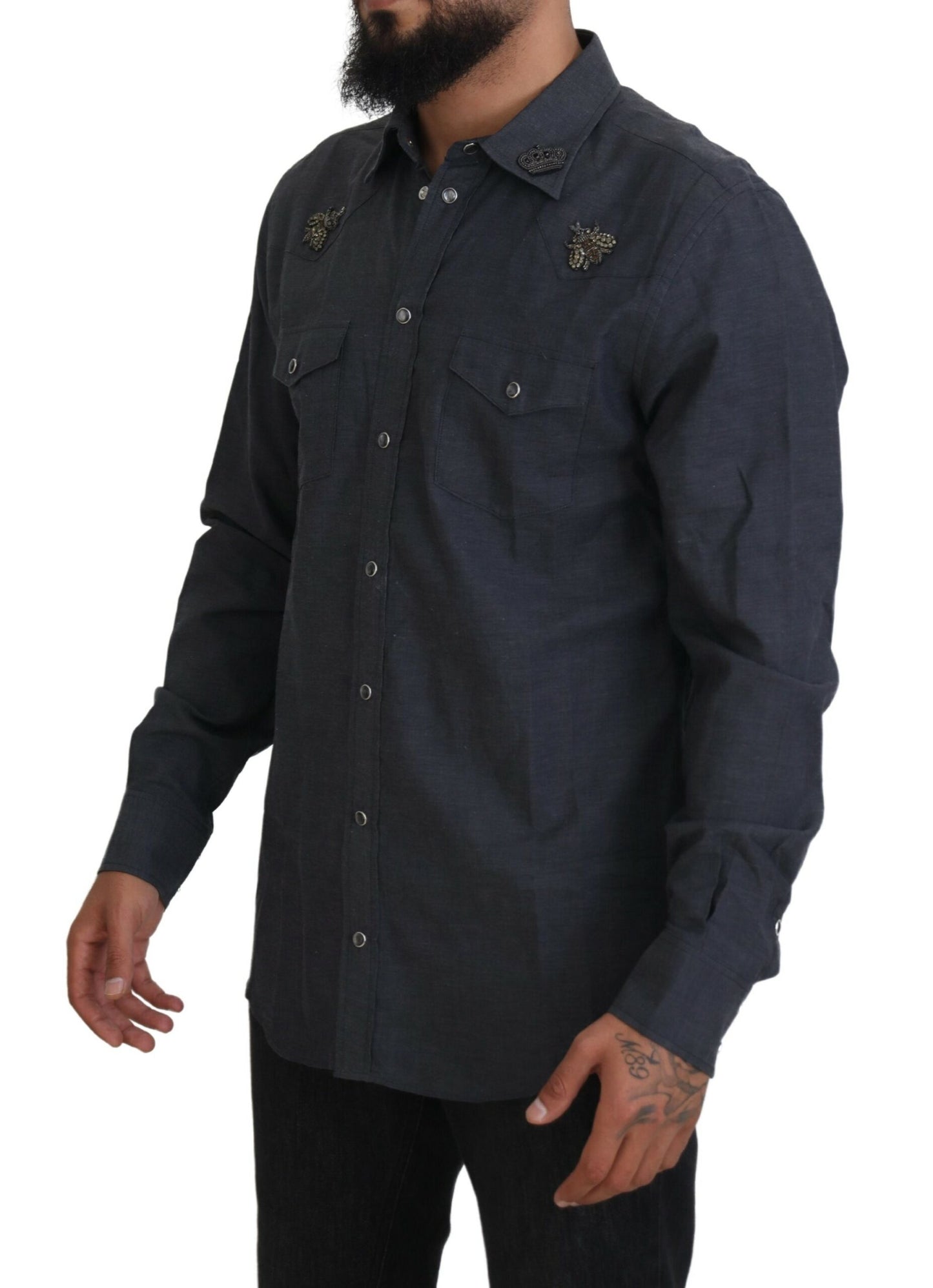 Camisa casual elegante de mezclilla azul slim-fit