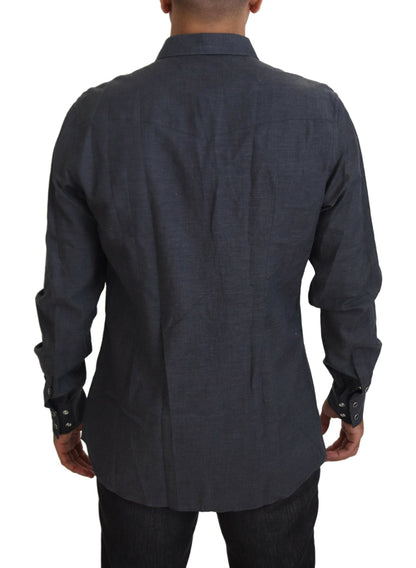 Camisa casual elegante de mezclilla azul slim-fit