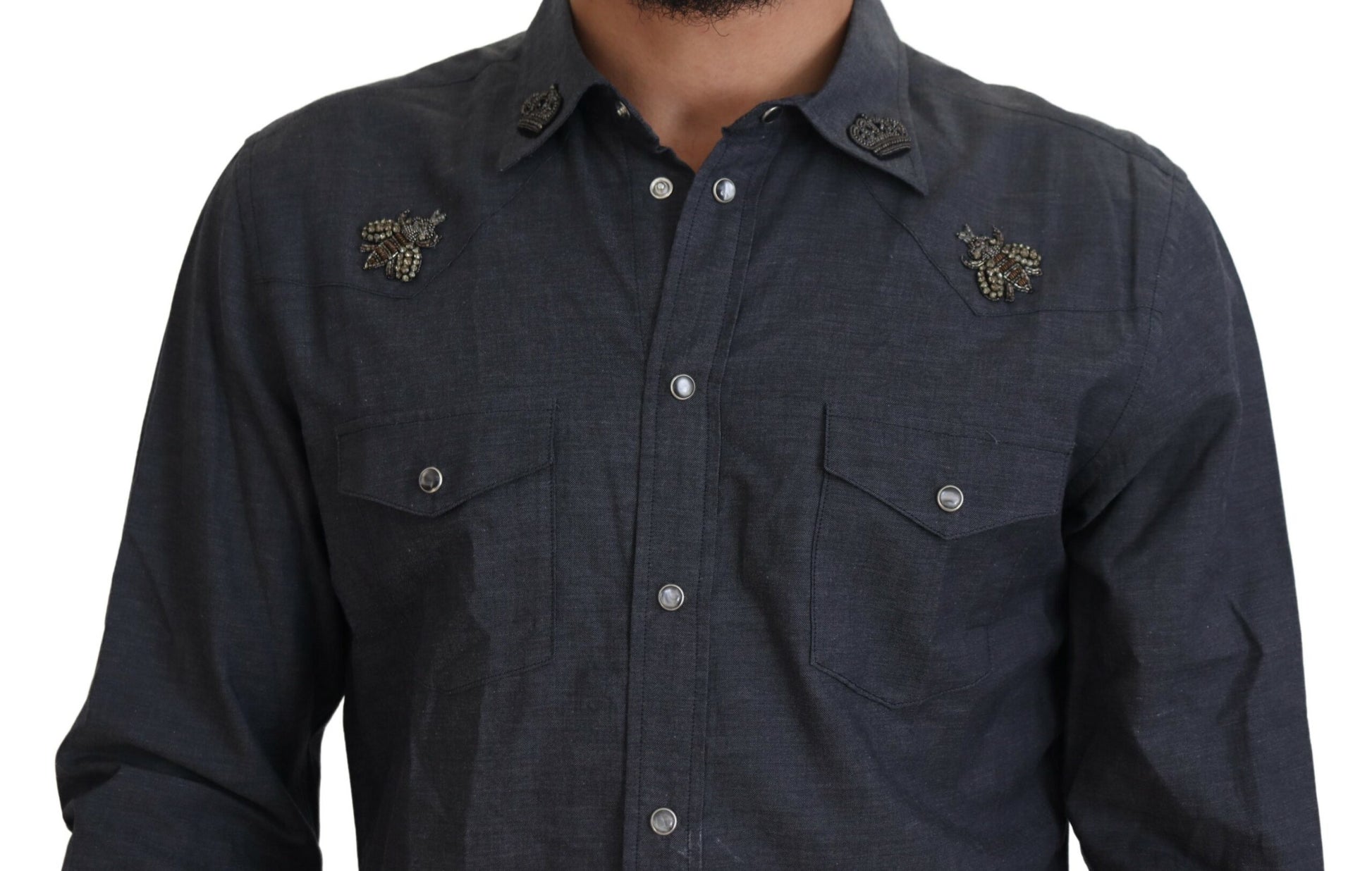 Camisa casual elegante de mezclilla azul slim-fit