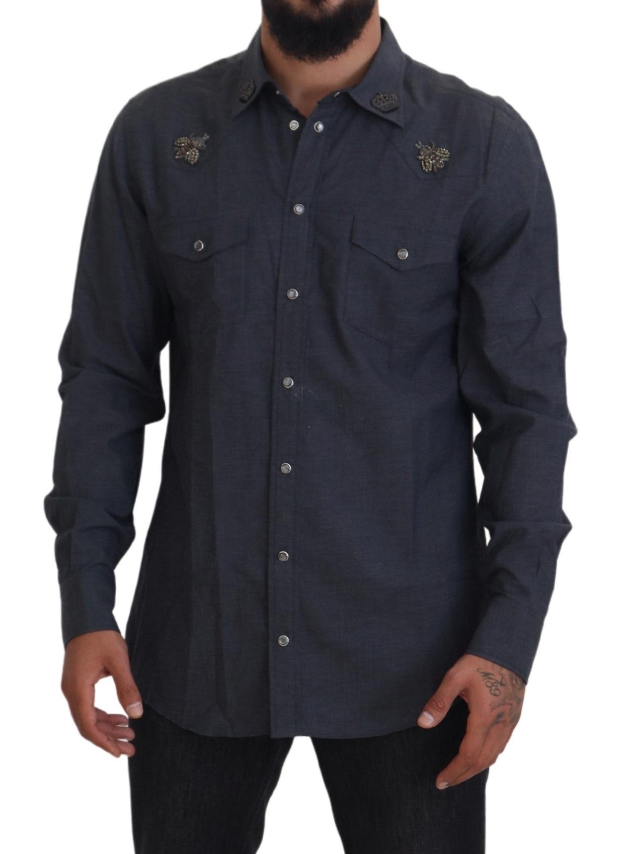 Camisa casual elegante de mezclilla azul slim-fit