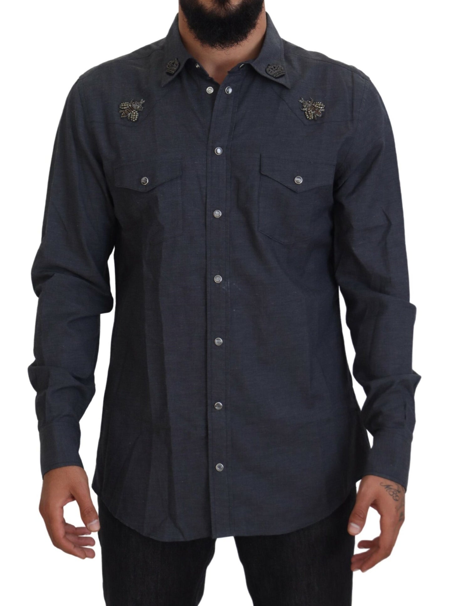 Camisa casual elegante de mezclilla azul slim-fit