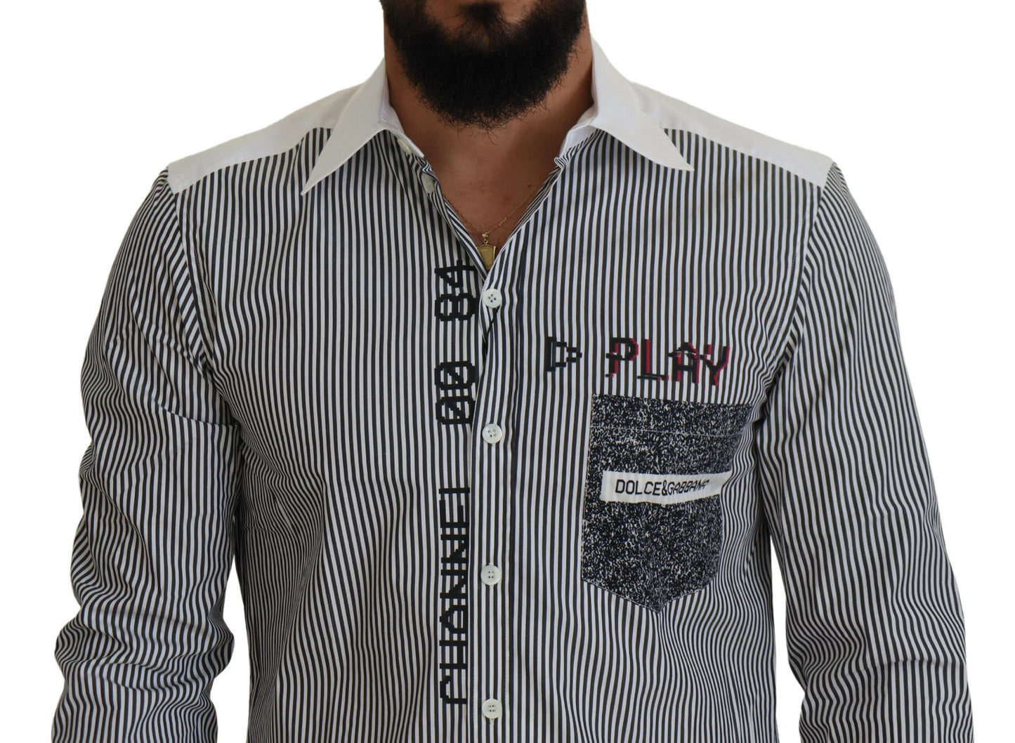 Camisa casual de rayas de corte slim con motivo de canal