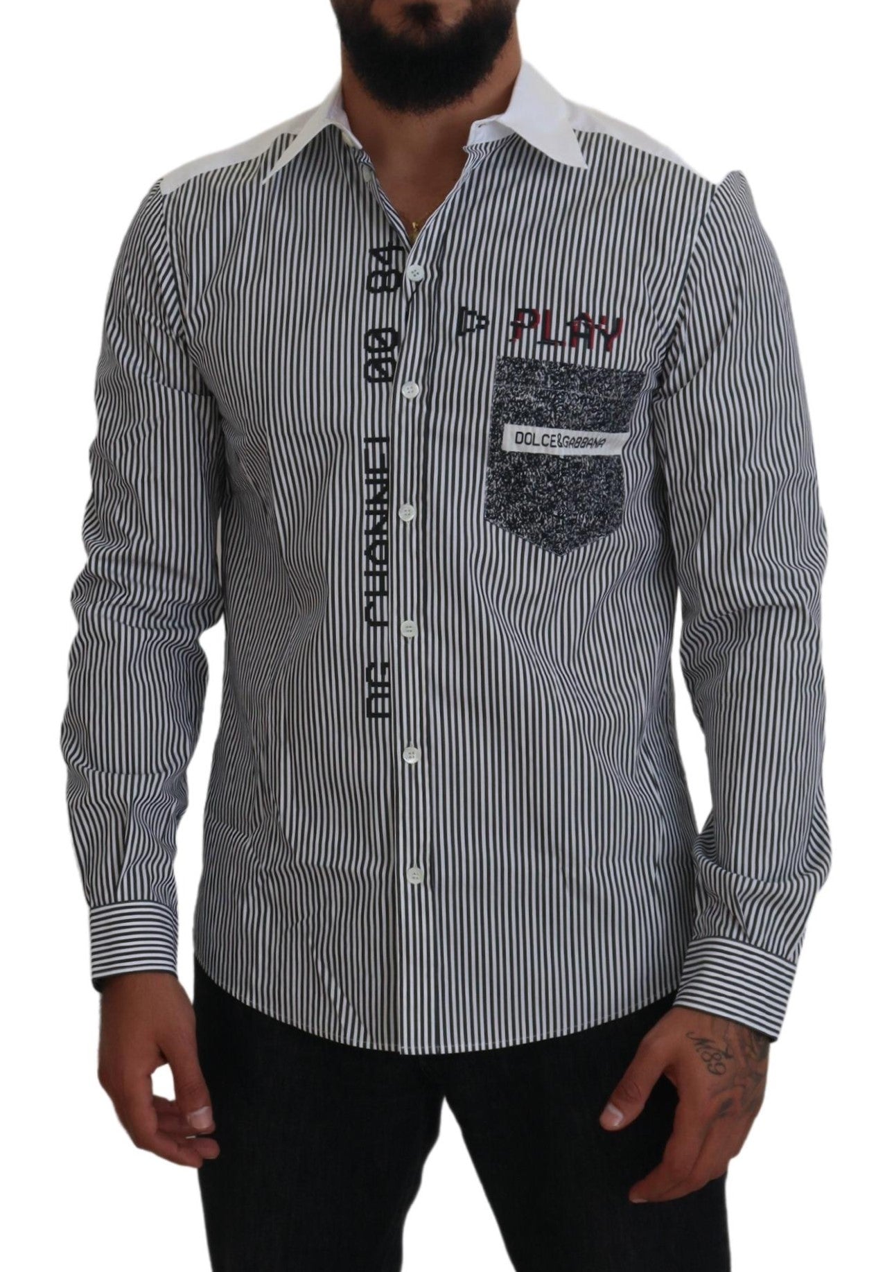 Camisa casual de rayas de corte slim con motivo de canal