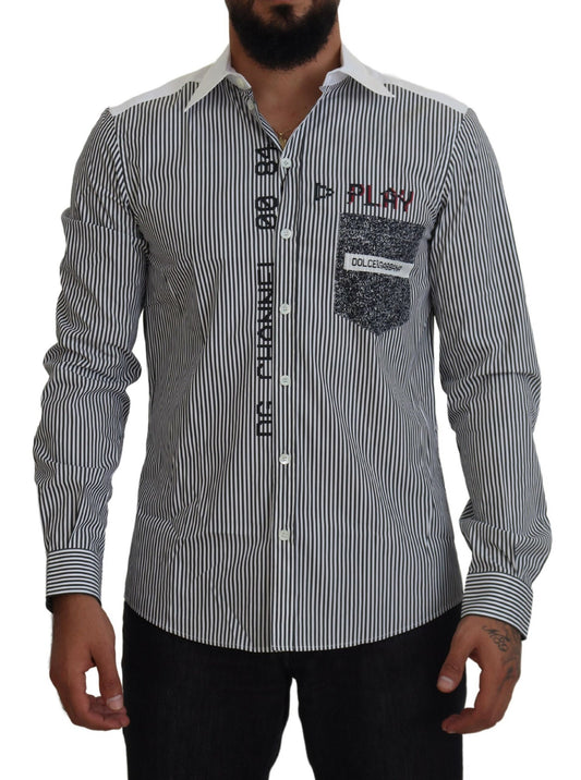 Camisa casual de rayas de corte slim con motivo de canal