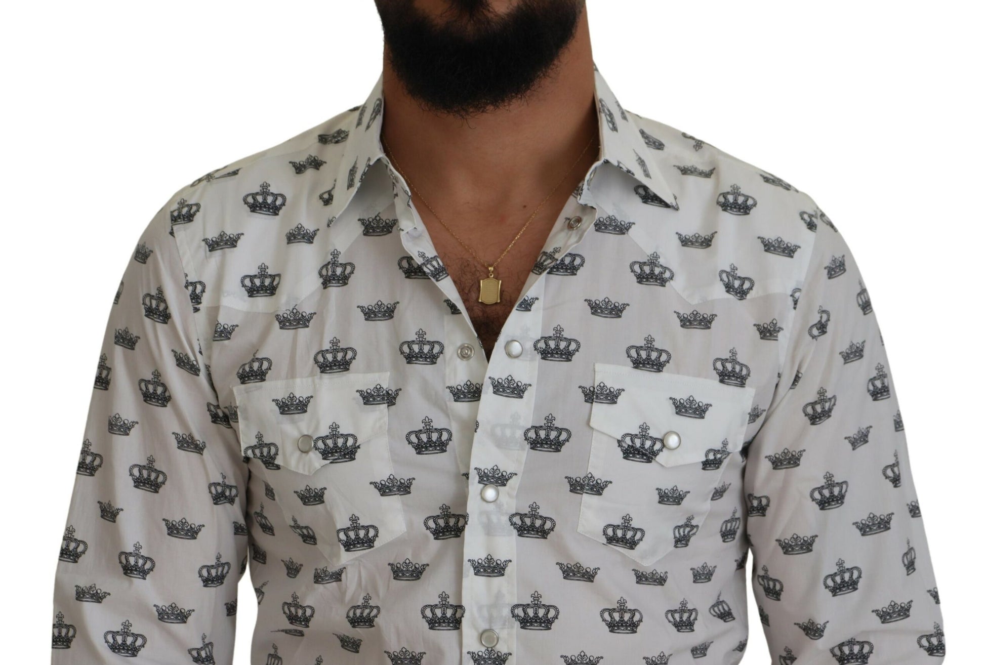 Camisa de vestir slim fit con estampado de coronas