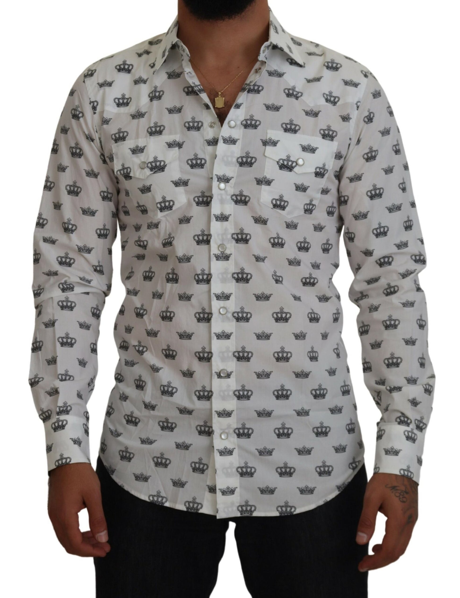 Camisa de vestir slim fit con estampado de coronas