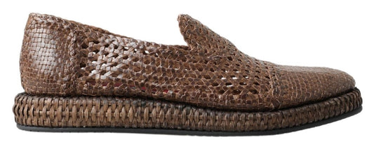 Bruin geweven leren loafers casual