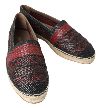 Zwarte bordeaux buffelleer espadrille schoenen