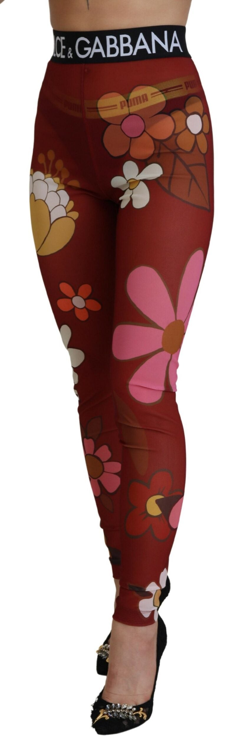 Bloemen rode hoge taille legging