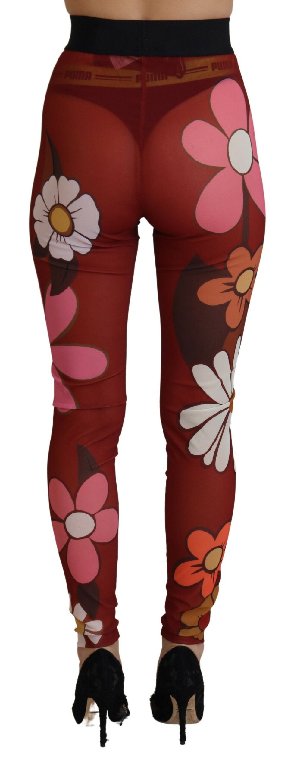 Bloemen rode hoge taille legging