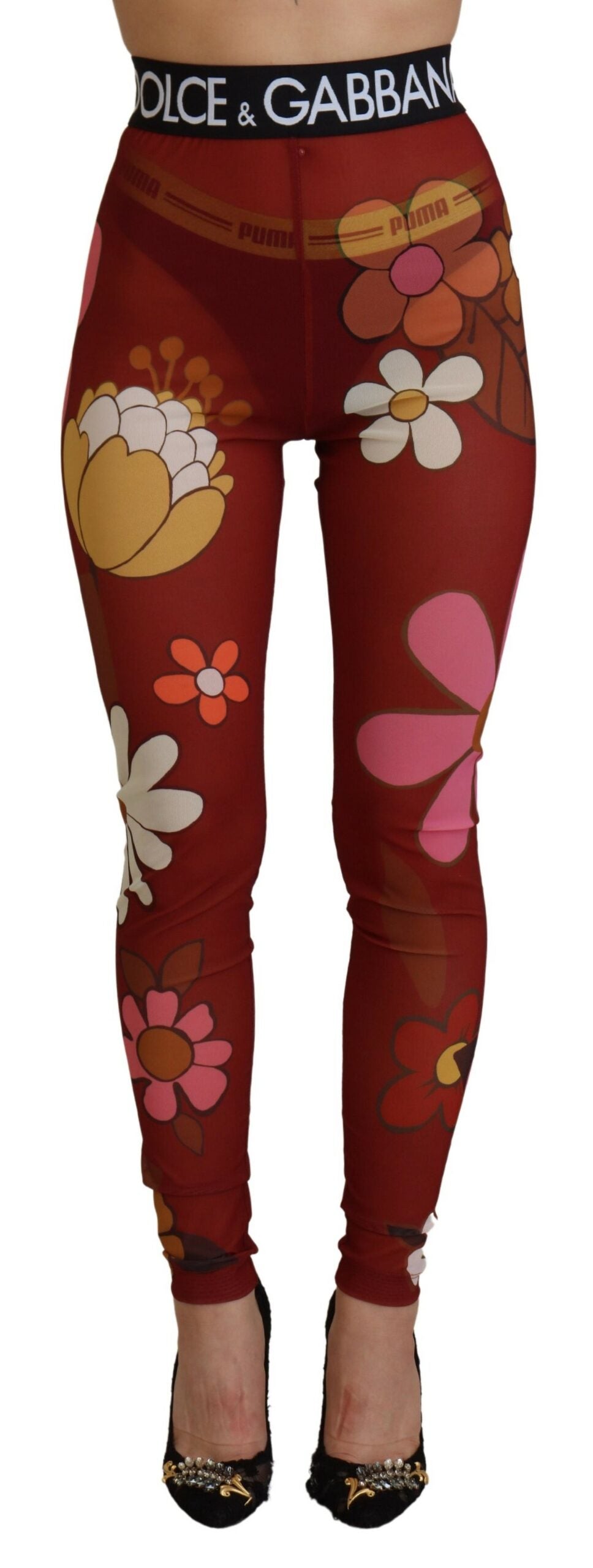 Leggings florales de cintura alta rojos