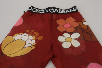 Bloemen rode hoge taille legging