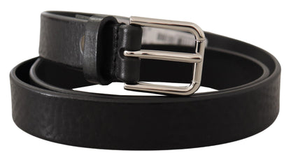 Elegant Black Leather Belt with Metal Buckle