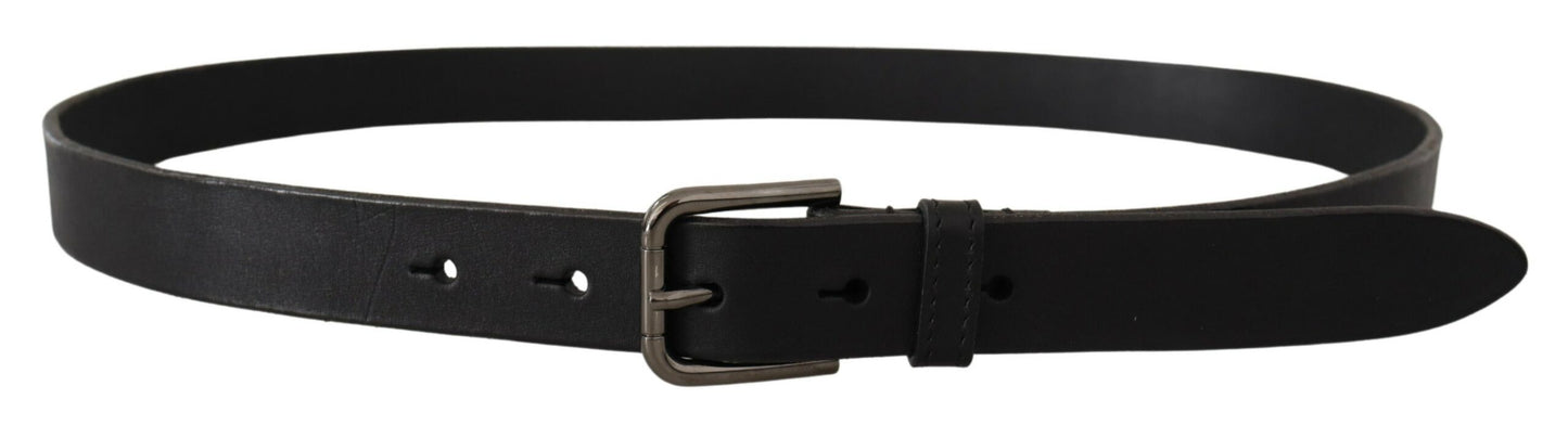 Elegant Black Leather Belt with Metal Buckle