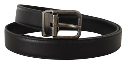 Elegant Black Leather Belt with Metal Buckle