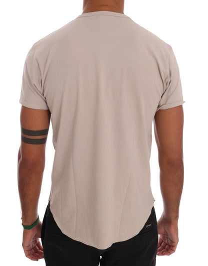 Beige Cotton Blend Crew Neck Tee