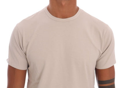 Beige Cotton Blend Crew Neck Tee