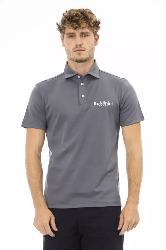 Gray Cotton Men Polo