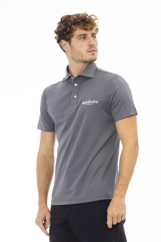 Elegante polo de algodón gris con logo bordado