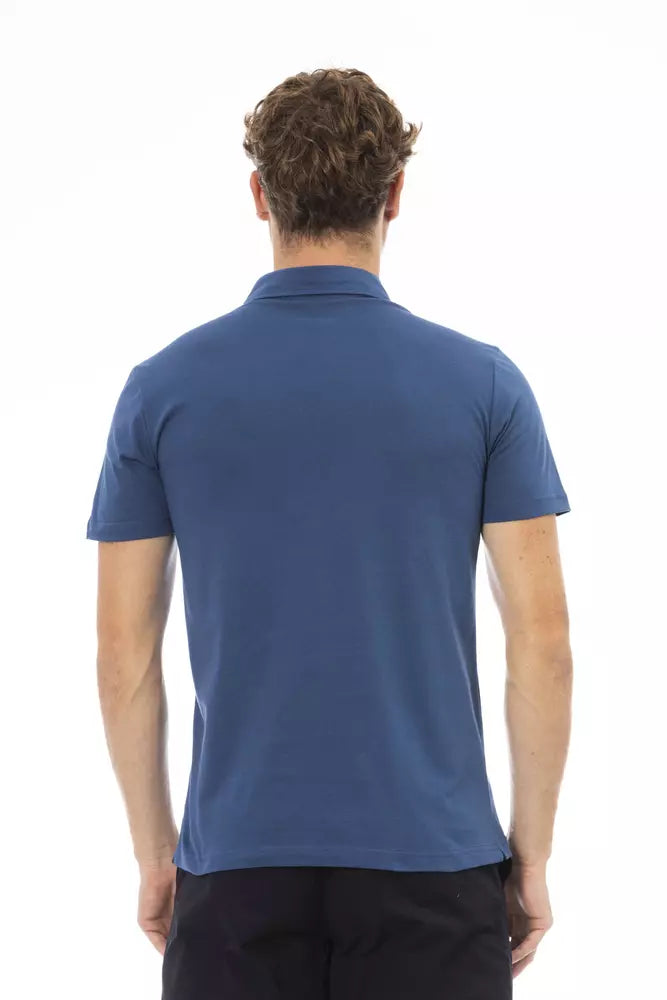 Elegante blauwe katoenen polo met geborduurd logo