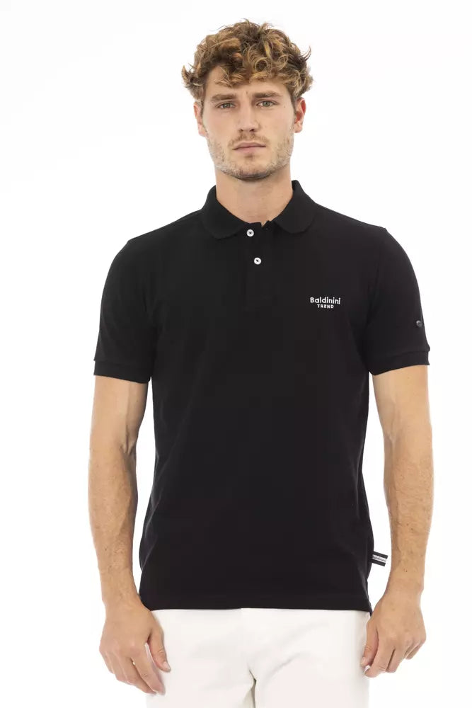 Elegante polo de algodón negro con elegante bordado