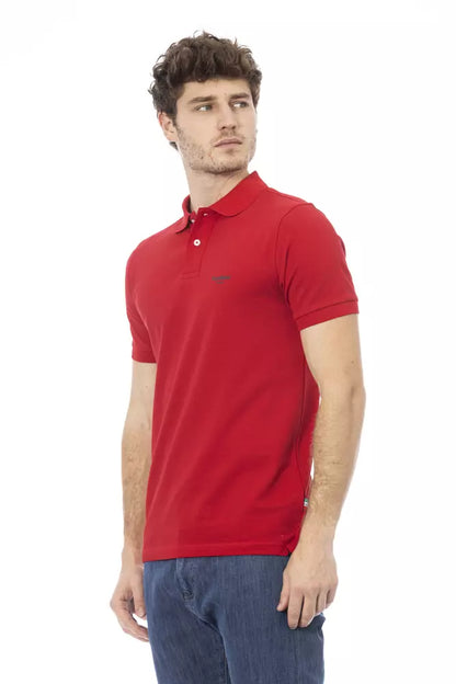 Elegante polo de algodón rojo con bordado elegante