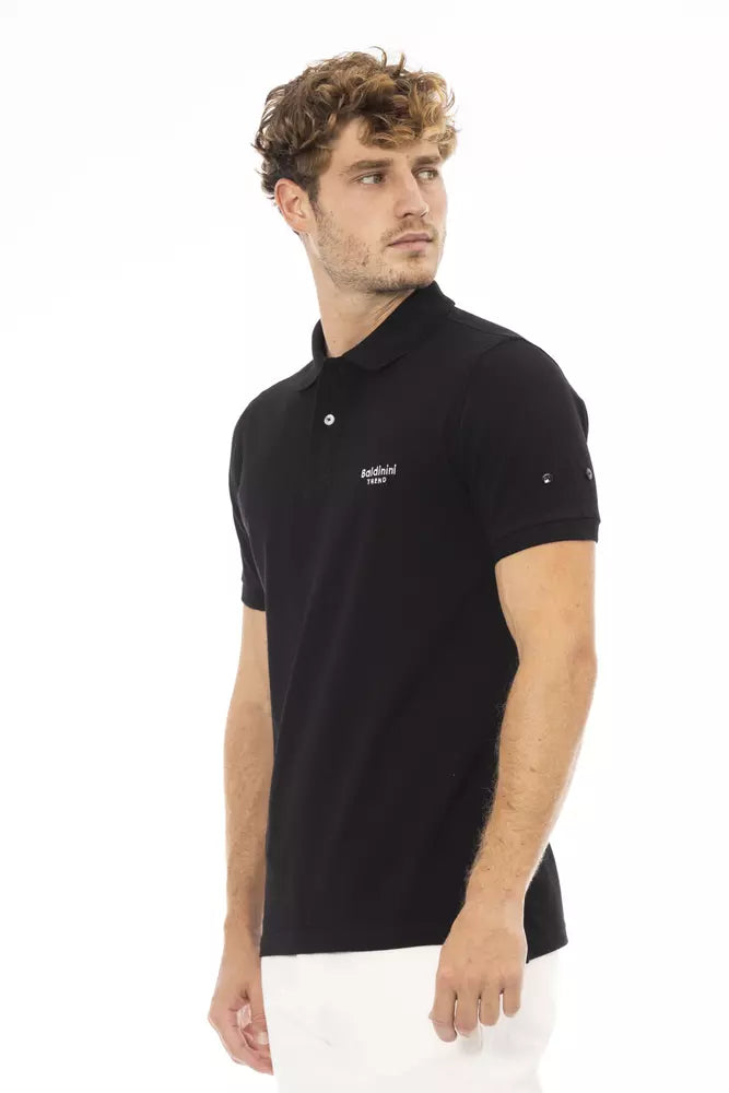 Strak zwart katoenen poloshirt met elegant borduurwerk