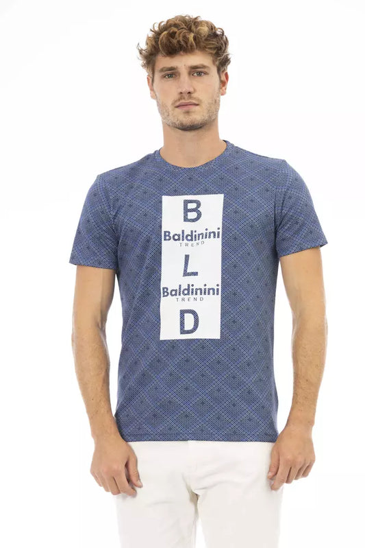 Verhoogd blauw katoenen T-shirt met print op de voorkant