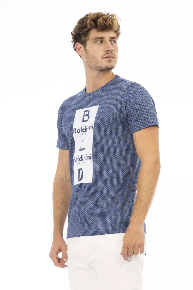 Verhoogd blauw katoenen T-shirt met print op de voorkant