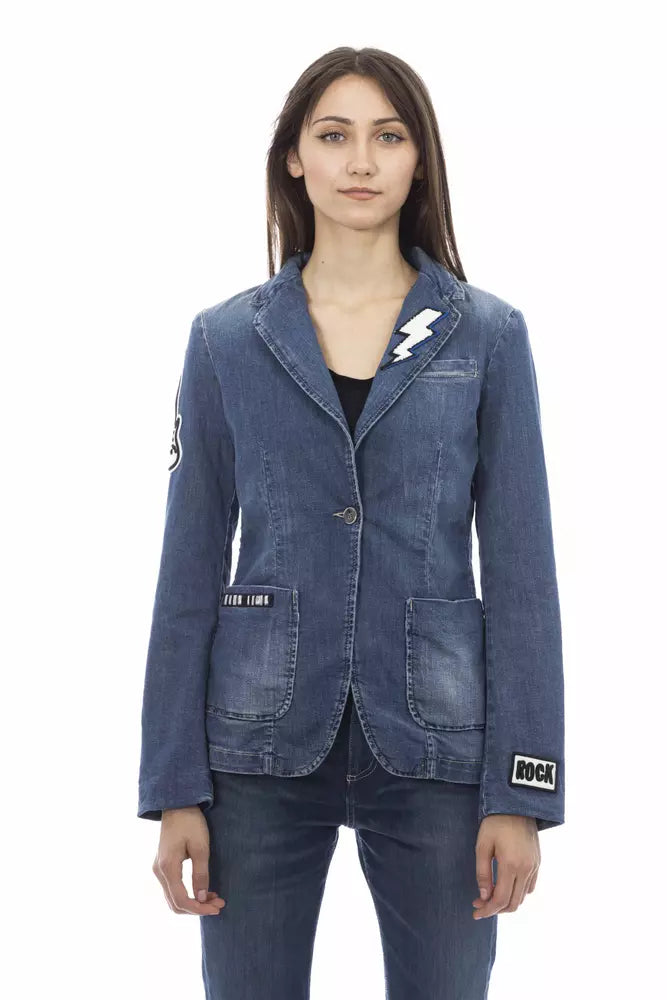 Chique denim jack met patchwork