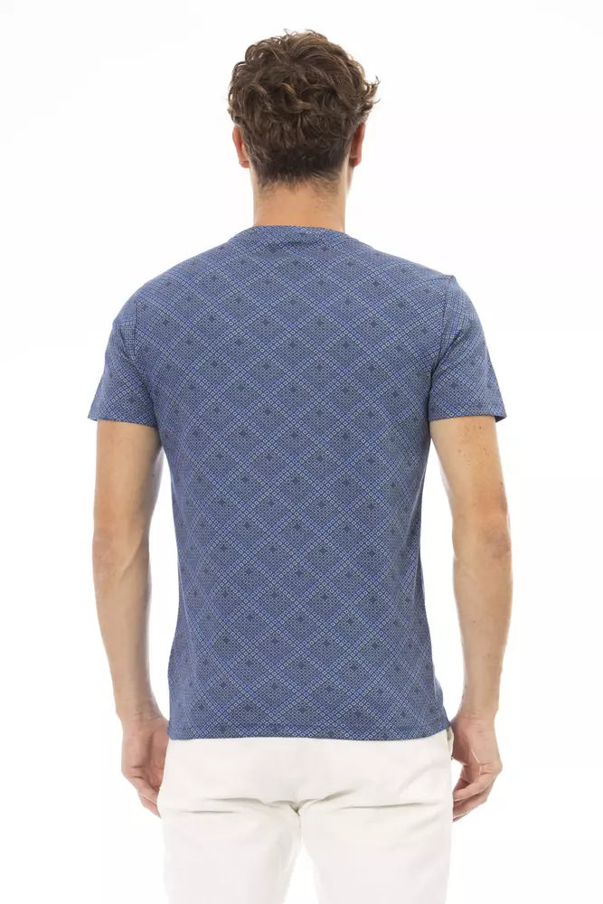 Verhoogd blauw katoenen T-shirt met print op de voorkant