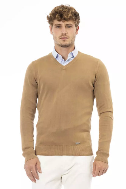 Beige modal kasjmier trui met V-hals