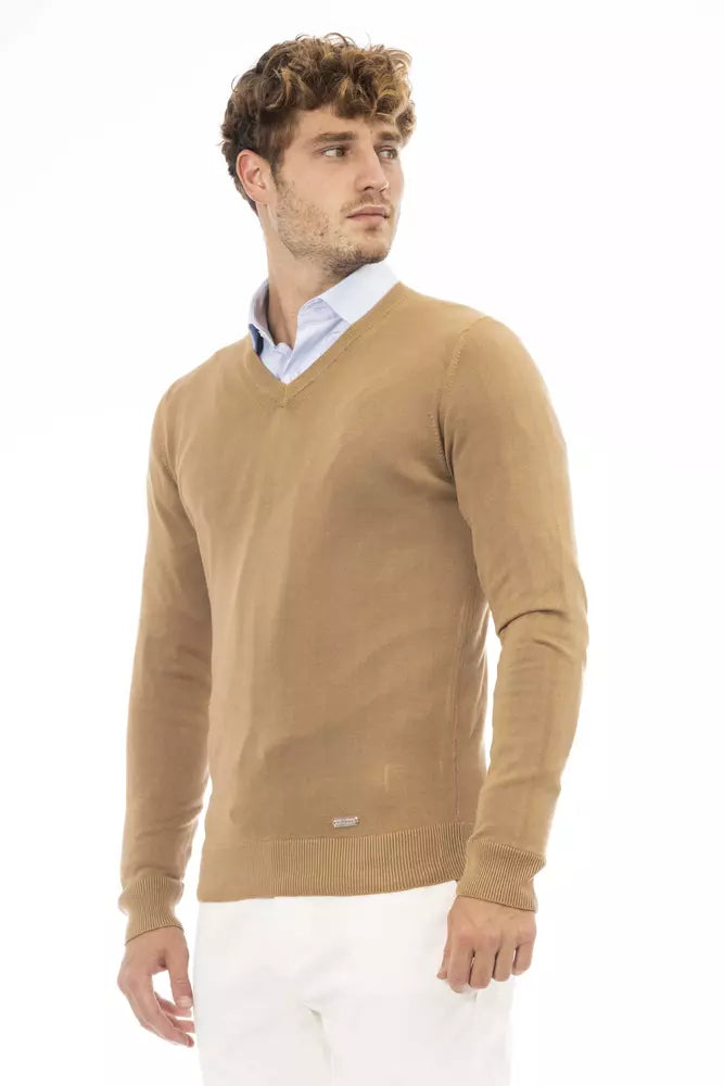 Beige modal kasjmier trui met V-hals