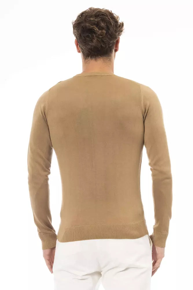 Jersey con cuello redondo de modal-cachemir en beige