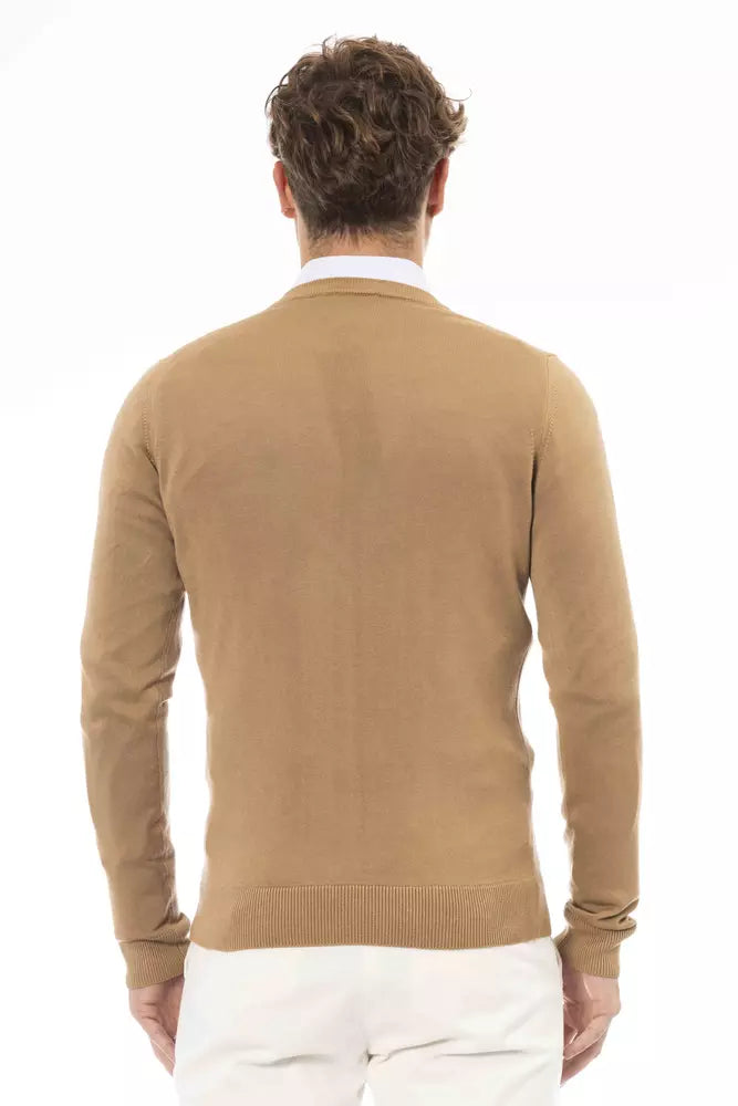 Jersey de cachemira modal con cuello de pico en beige