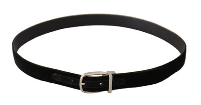 Elegant Velvet Black Belt with Logo Buckle