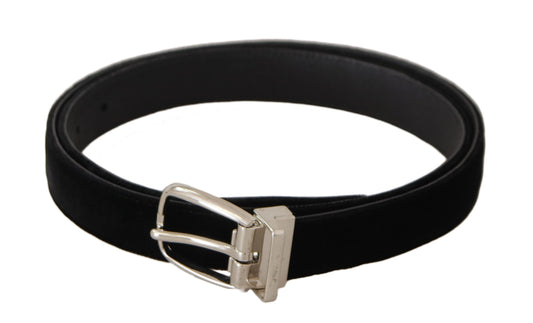 Elegante fluwelen zwarte riem met logogesp