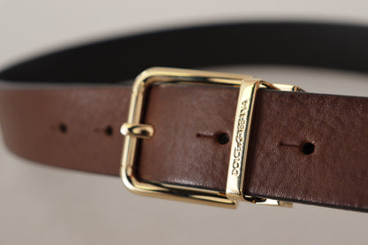 Elegant Brown Leather Belt with Metal Buckle