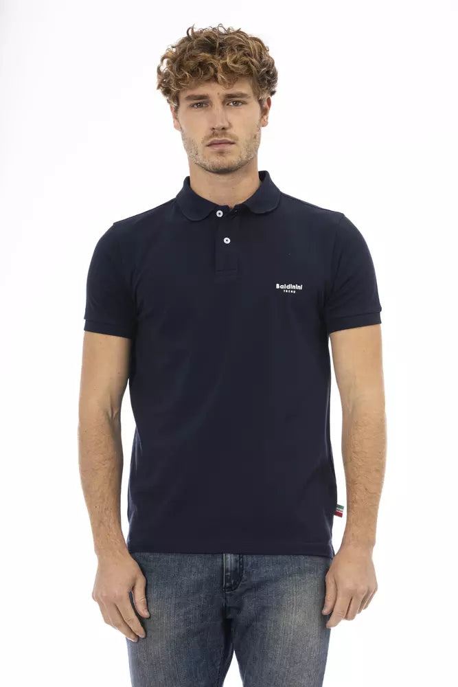 Chique blauw geborduurd katoenen poloshirt