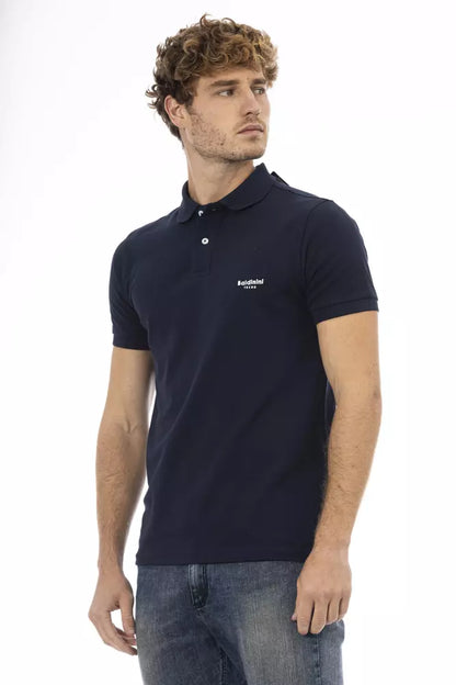 Chique blauw geborduurd katoenen poloshirt