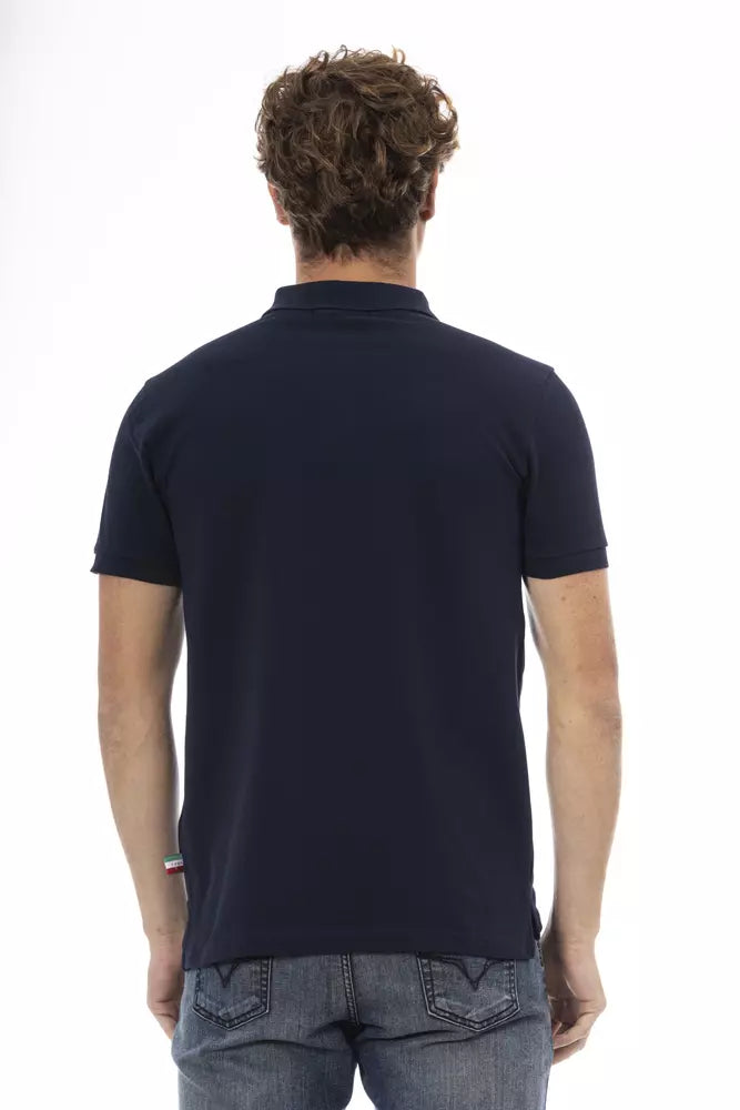 Chique blauw geborduurd katoenen poloshirt