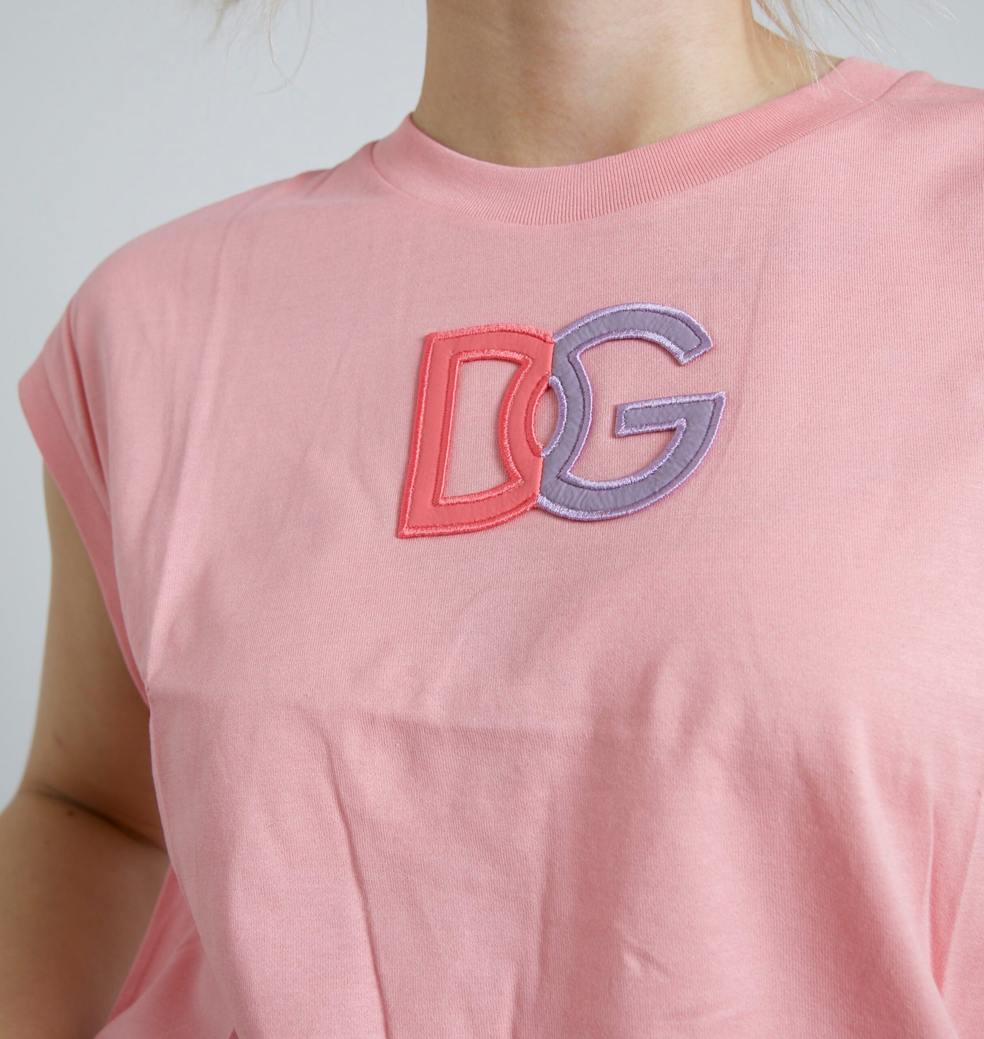 Roze katoenen tank-T-shirt met DG-logo en ronde hals