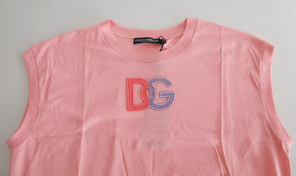 Roze katoenen tank-T-shirt met DG-logo en ronde hals