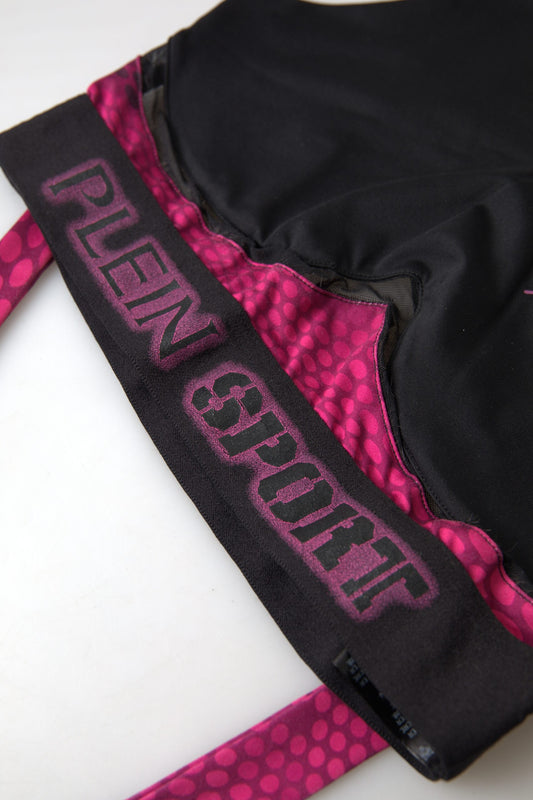 Elegante sujetador deportivo negro con detalles fucsia