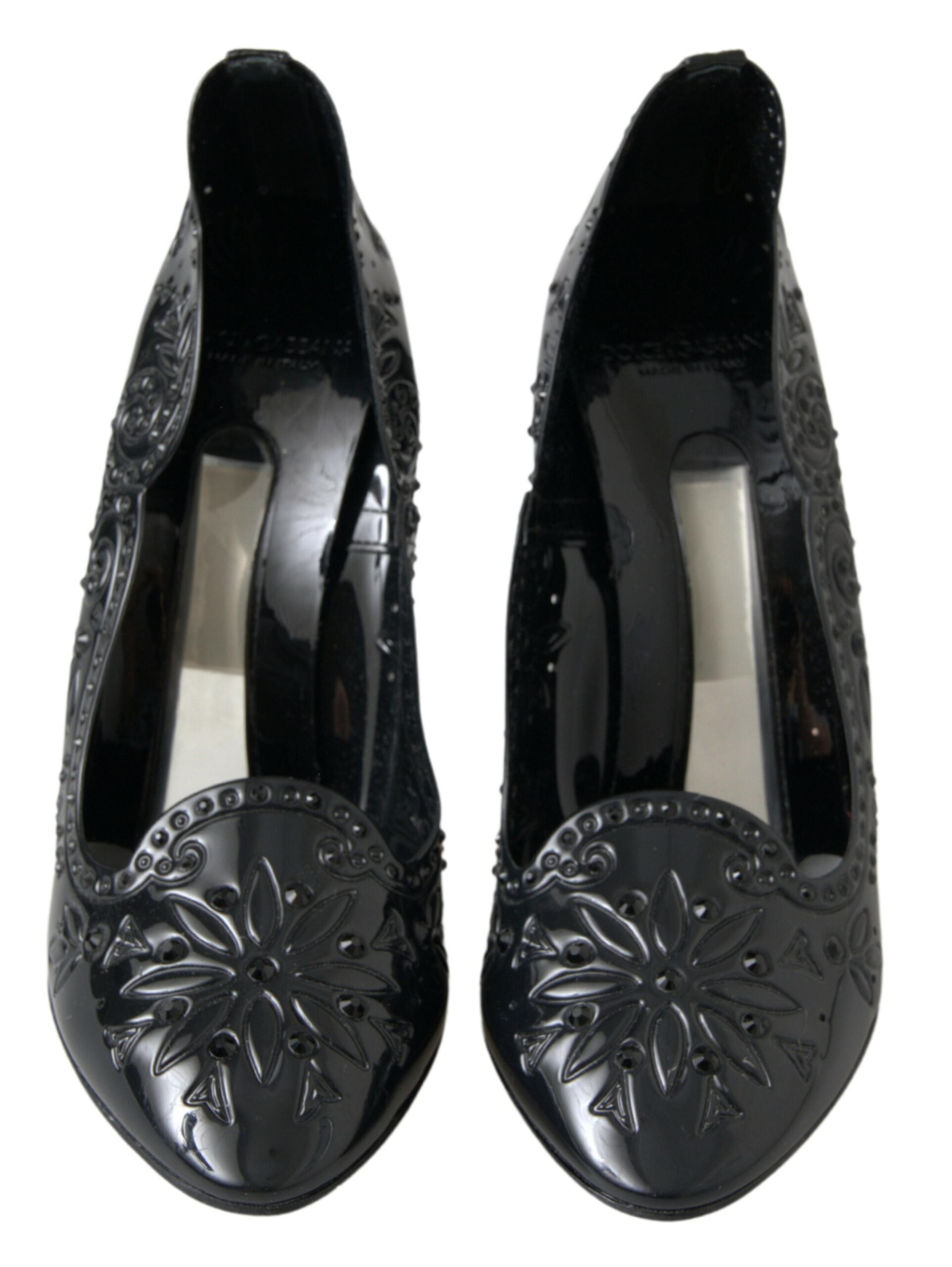 Elegantes zapatos de tacón de Cenicienta de cristal negro