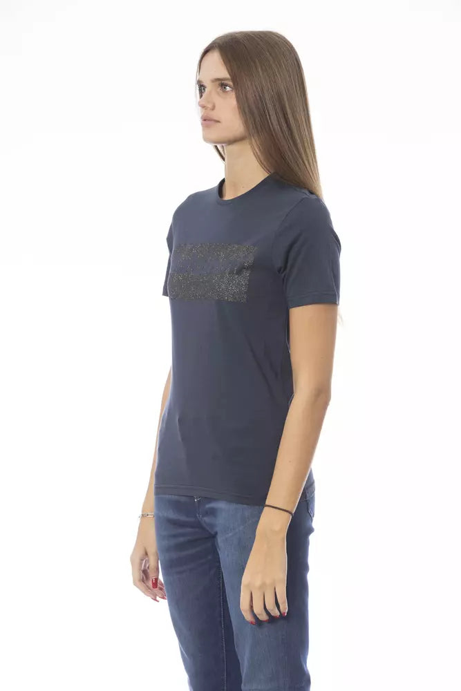 Blue Cotton Women T-Shirt