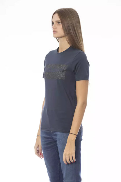 Chique blauw T-shirt met korte mouwen en ronde hals