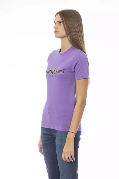 Camiseta de algodón con cuello redondo y color morado elegante