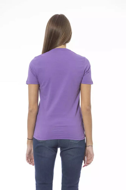 Camiseta de algodón con cuello redondo y color morado elegante