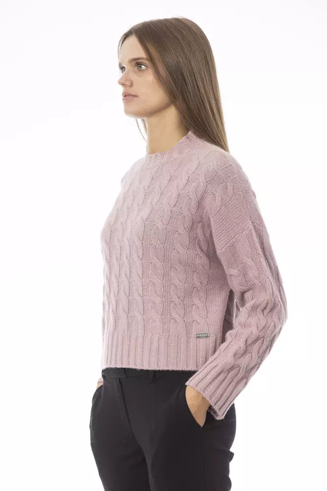 Jersey elegante con cuello redondo en mezcla de lana rosa